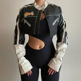 Trendy Cool Machine PU Leather Color Short-Sleeved Long-Sleeved Coat Woman 2025