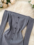 Slash Neck Long Sleeve Bodysuit Autumn 2023 Single Breasted Playsuit Red/Gray/Black Sexy Knitted Rompers New Fashion