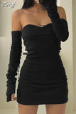 Fashion Off Shoulder Sexy Autumn Dress Female Long Sleeve Bodycon Solid Basic Casual Black Dresses Slash Neck