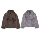 / Winter 2025 New Women's Lapel Long Sleeve Artificial Fur Press Button Cardigan Loose Short Coat