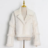 Zingj Integrated Thick Coat Female 2024 New Lapel Solid Color Stitching Lamb Wool Short Jacket