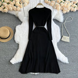 Zingj Knit Splicing Dress Simple Temperament Round Collar Long Sleeve Gradient Slim Thin Long Skirt