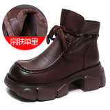Head-Level Kraft Handmade Pine Cake Boots Women Autumn And Winter New Naked Boots Thick And Square Head Martin