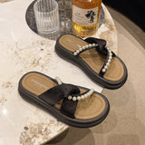 Slippers Women Wear Fashion 2025 New Pearl Decoration Cross With Seaside Holiday National Wind