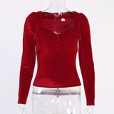 Velvet Women's T-Shirts Long Sleeve V-neck Sexy Slim Bodycon Autumn Winter Warm Fashion Top Casual Soft T-Shirts