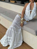 Style Lace Mesh Splicing Sleeveless Suit Dress Niche Design High-End Hanging Neck Splicing Skirt Women's