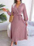 Real Shooting 2025 Spring And Summer Temperament Cross V Collar Big Swing 100 Folding Long Dress Women's