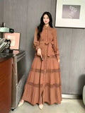 Gentle Style Dress Spring Dress Design Hollow Lace Splicing Bubble Sleeve Dress Holiday