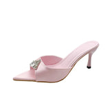 Summer Sharp-Toed Water Drill High Heel Sandals Thin Heel Pink High