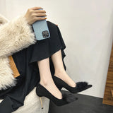 Winter New French Marinade Hair High Heels Design Sense Of Niche Stupant Temperament Royal Sister Sexy Singles