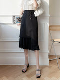 Women's Skirts High Waist Beading Girl's Mid-calf Skirt Solid Skirts for Women Vintage Fashion 2023 Summer Pleated Women