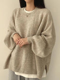 Oversized Split Hem Pullover Sweater- Outfit