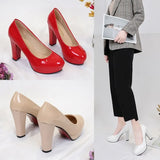 Dress Work Women's Shoes Large Black High-Heeled Shoes Ceremonial Round Head Coarse Professional Single Shoes 10Cm