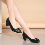 Women's Shoes 2025 New Mother Shoes Shallow Mouth Thick Heel Spring And Autumn Casual Metal Buckle Heel Work