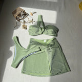 2024 New Solid-Color Single-Shoulder Braid Cloth Three-Piece Swimsuit Swimsuit