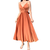 Zingj Beach Dress Seaside Sexy Backless Holiday Dress Dress Show Thin Satin Halter Dress Female