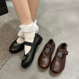 Retro Round Head Folding Decoration JK Girl Solid Color Buckle Mary Jane Women's Shoes Soft Soles Middle-Native Mother Single
