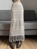 Fringed Crochet Hollow Knit Long Skirt- Outfit
