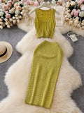Hottie Port Style Suit Women's Summer Short Vest Top With High Waist Half Skirt Knit Two