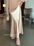 Xixi 2025 Autumn New White Standard Temperament High-Waist Acetate Fascination Skirt Slim Skirt