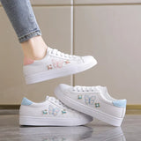 White Shoes Women 2025 New Spring Breathable Flats Shoe Lace With Sports Fashion Casual Shoes
