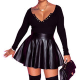 Zingj Women's 2024 Sexy Solid Color PU Skirt Women's Skirt Mini Skirt