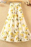 floral print chiffon skirts women Sprint Summer korean A line Pink streetwear high waist ladies midi
