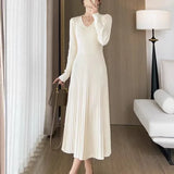 Zingj Knitting Dress That Matches Overcoat Female Autumn Winter Temperament Famous Socialite Senior Sense To Close Waist Inside Build A Word Wool Skirt Long