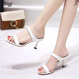 Black Red Heels Slippers Women High Heels Flip Flops Slides Party Shoes New Summer Slippers Zapatillas De Mujer