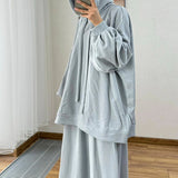 2025 New Middle Eastern Women's Long-Sleeved Hooded Loose Coat Skirt Casual