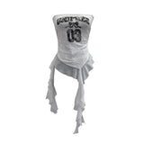 Shot With Anti-Slip Letter Print Chest Vest Tsets Lace Splicing Mesh Yarn Irregular Top
