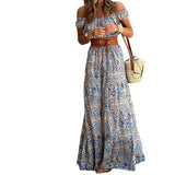 Spot 2025 Early Autumn New Women's Fashion One-Line Collar Short-Sleeved Bohemian