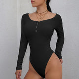 Zingj Autumn New Women's Round Collar Press Button Long Sleeve Slim Fashion Base Base Onesie