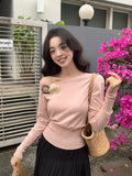 Special Price Does Not Return] Xiu Xixi Autumn Shoulder Wool Bottom Shirt Long-Sleeved Knitted Shirt Women's Top