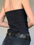 Vacation Shoulder Single Row Irregularly Hem Brat Waist Striped Suit