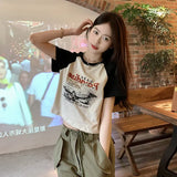 Zingj Print Short-Sleeved T-Shirt Female 2024 Summer Korean Version Of The New Slim And Versatile Short Student Jacket