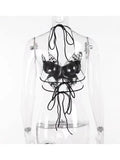 Women Lace Camisole Gothic Black Crop Top Vintage Y2k Summer Fashion Sexy Off Shoulder Bandage Chic Lace Up Butterfly Vest