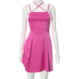 Zingj 2023 New Net Color Cross Hanging Neck Sling Sexy Dress
