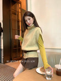 Xixi 2025 Autumn New White Standard Temperament Wool Solid Color Short-Sleeved Knitted Top Does Not Contain
