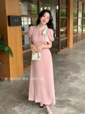 Xixi 2025 Summer New French Temperament Flax High Waist Dress Elegant Holiday Dress