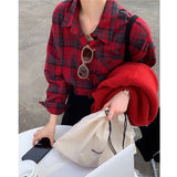 Red Plaid Shirt Coat Woman 2025 Spring And Autumn Lazy Wind Loose Shirt Casual Design