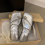 Water Drill Toes French-Style Small Cool Slippers Fairy Shoes Wear 2025 New Summer Pearl Silver