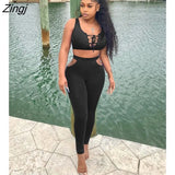 Sleeveless Crop Top Two Piece Sets Womens Outifits 2023 Spring Summer New Fashion Casual High Waisted Skinny Pants