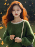 Year's Popular Green Horse Sea Hair Sweater Women's Autumn And Winter Lazy Style Design Is Super Good-Looking Thick Small Fragrant