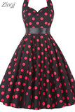 Polka Dot Halter Vintage Dress 50s 60s Gothic Pin Up Rockabilly Dress Robe Femme Sexy Retro Party