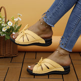 Bow Slope And Slippers New Solid Color Rocking Line Hollow Shoes Fish Mouth Slippers