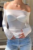 Women Winter 2023New Y2K White Simple Casual Office Lady Elastic Skinny Off Shoulder Sexy Bow Tie Decoration Chic
