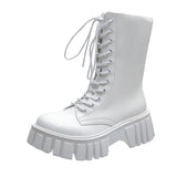 Boots Female 2025 New Fall British Wind Thick Bottom Casual Strap Middle Boots High Heel Ins Web Celebrity