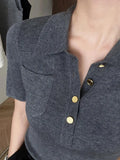 Polo Collar Gray Short-Sleeved Knitted Shirt For Summer Shorts For High-End Temperament Ice Jersey