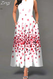 Boho Long Dresses Women Elegant Sleeveless Casual Floral Print Beach Party Maxi